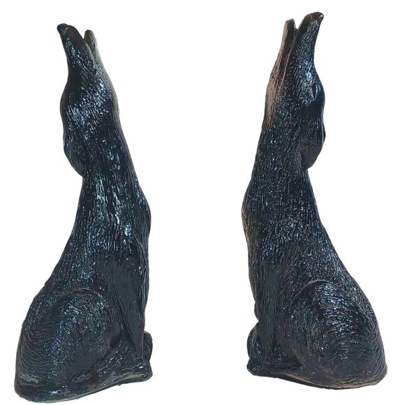 Handmade Other - 2 Vtg 14" 1950s Howling Coyote Pottery Indoor Outdoor Sculpture Statues Bookends